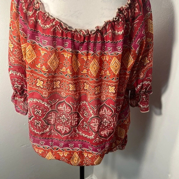 Lilly Lou top sz Lg. elastic and ruffled neckline and drop waist line - Picture 3 of 5